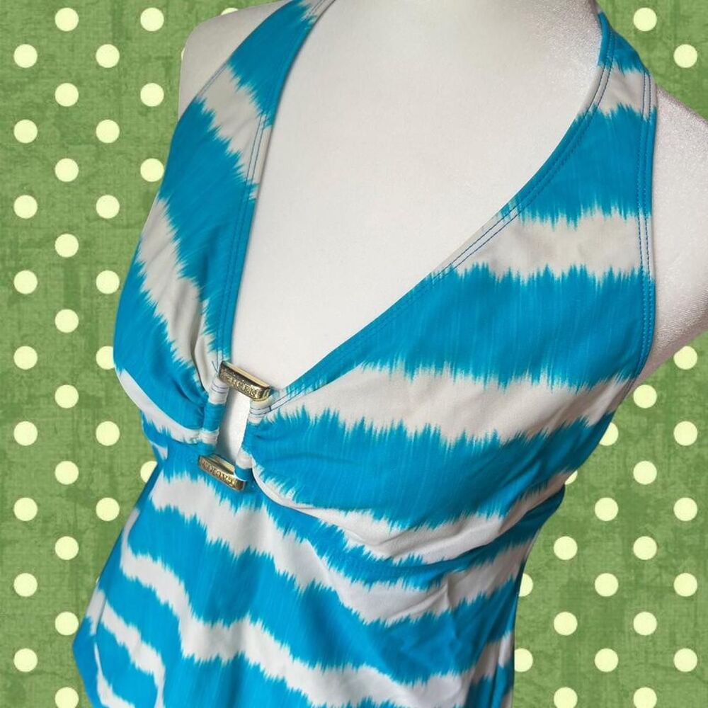 Ralph Lauren Blue and White Striped Vintage Style Halter Tankini Top